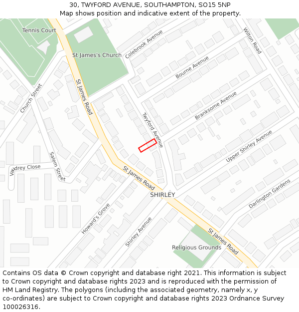 30, TWYFORD AVENUE, SOUTHAMPTON, SO15 5NP: Location map and indicative extent of plot