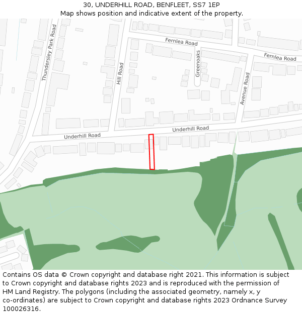 30, UNDERHILL ROAD, BENFLEET, SS7 1EP: Location map and indicative extent of plot