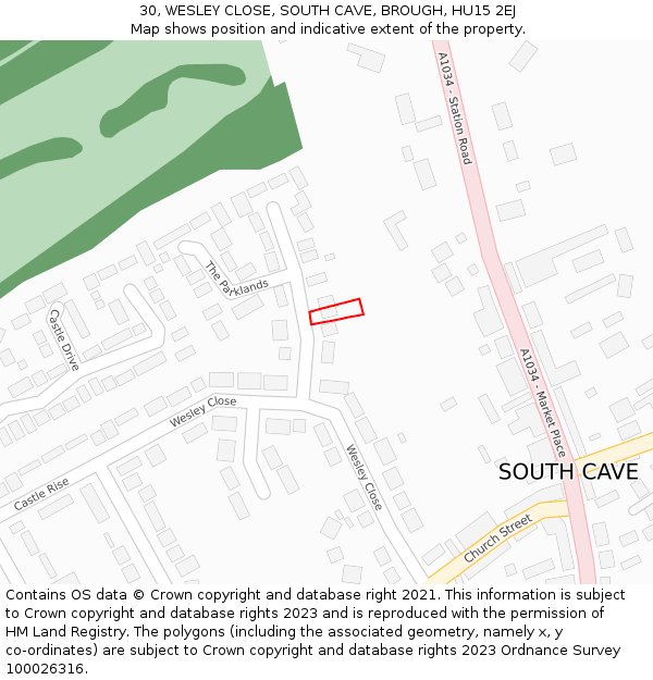 30, WESLEY CLOSE, SOUTH CAVE, BROUGH, HU15 2EJ: Location map and indicative extent of plot