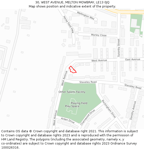 30, WEST AVENUE, MELTON MOWBRAY, LE13 0JQ: Location map and indicative extent of plot