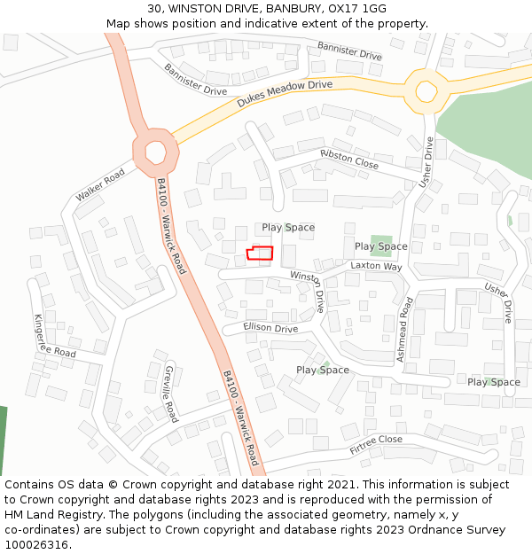 30, WINSTON DRIVE, BANBURY, OX17 1GG: Location map and indicative extent of plot