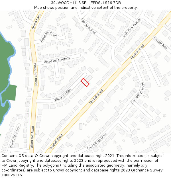 30, WOODHILL RISE, LEEDS, LS16 7DB: Location map and indicative extent of plot