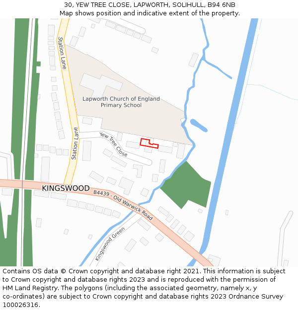 30, YEW TREE CLOSE, LAPWORTH, SOLIHULL, B94 6NB: Location map and indicative extent of plot