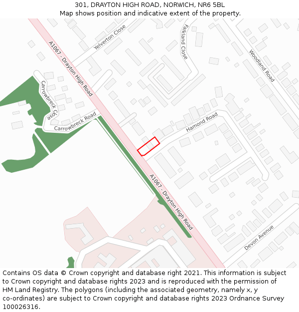 301, DRAYTON HIGH ROAD, NORWICH, NR6 5BL: Location map and indicative extent of plot