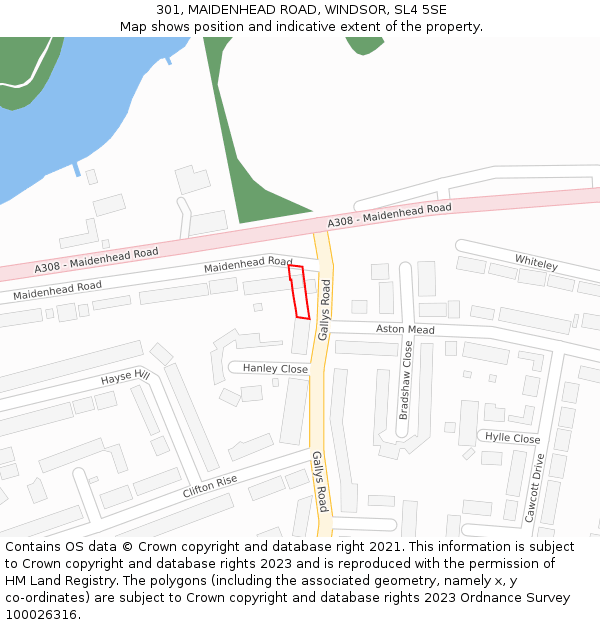 301, MAIDENHEAD ROAD, WINDSOR, SL4 5SE: Location map and indicative extent of plot