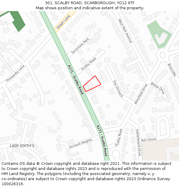 301, SCALBY ROAD, SCARBOROUGH, YO12 6TF: Location map and indicative extent of plot