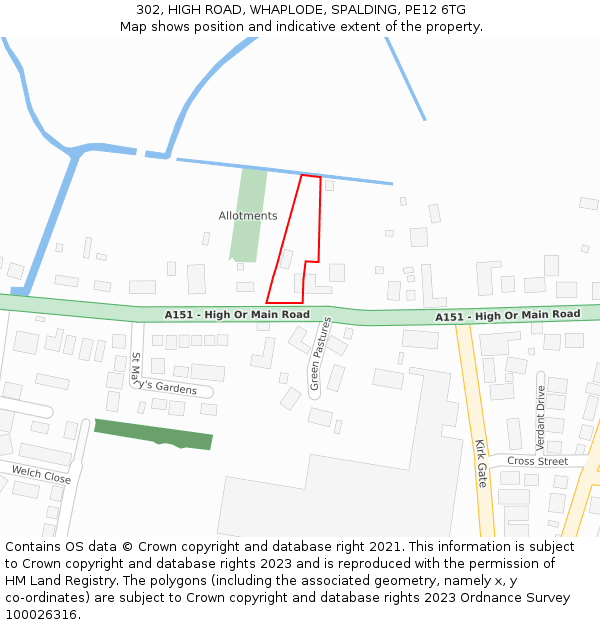 302, HIGH ROAD, WHAPLODE, SPALDING, PE12 6TG: Location map and indicative extent of plot