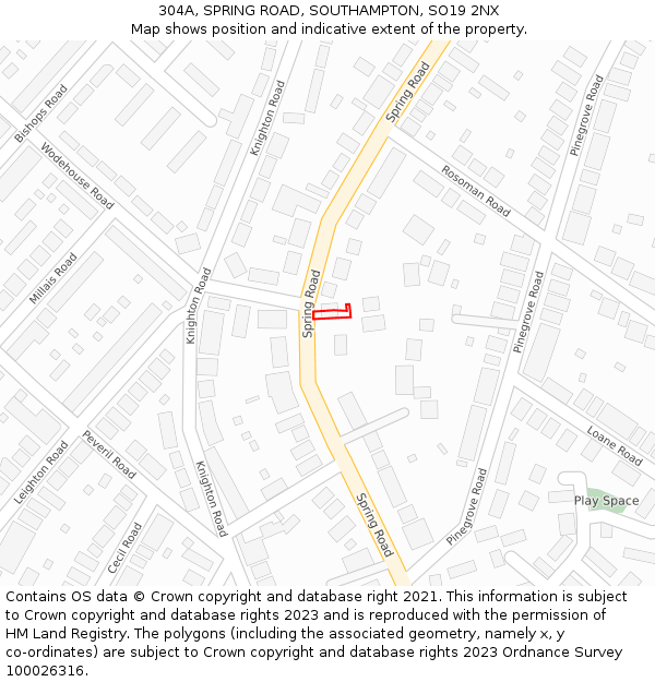 304A, SPRING ROAD, SOUTHAMPTON, SO19 2NX: Location map and indicative extent of plot