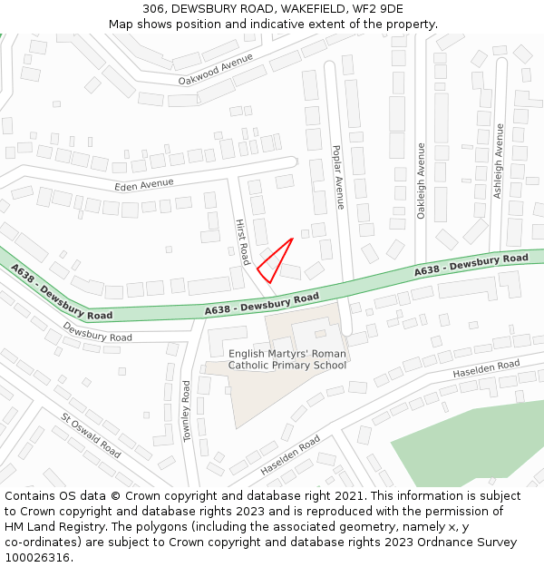 306, DEWSBURY ROAD, WAKEFIELD, WF2 9DE: Location map and indicative extent of plot