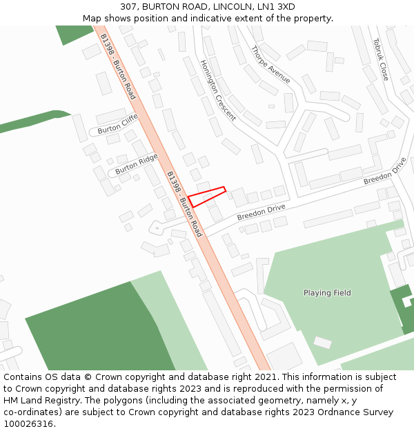 307, BURTON ROAD, LINCOLN, LN1 3XD: Location map and indicative extent of plot