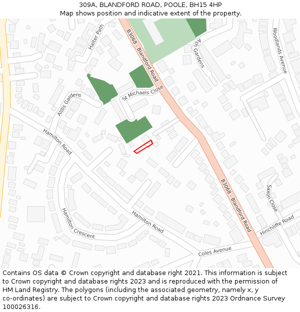 309A, BLANDFORD ROAD, POOLE, BH15 4HP: Location map and indicative extent of plot