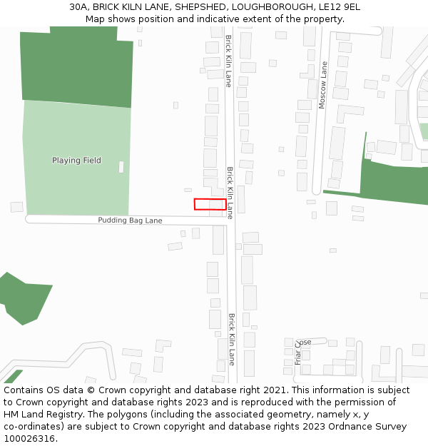 30A, BRICK KILN LANE, SHEPSHED, LOUGHBOROUGH, LE12 9EL: Location map and indicative extent of plot