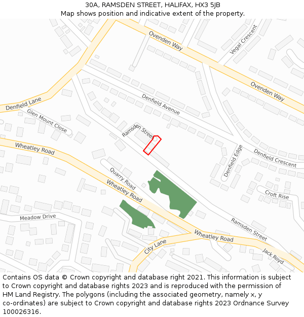 30A, RAMSDEN STREET, HALIFAX, HX3 5JB: Location map and indicative extent of plot