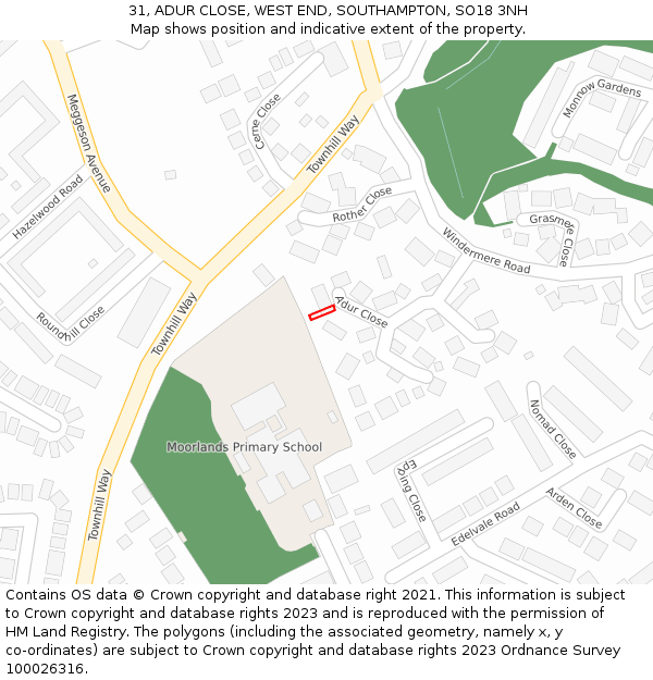 31, ADUR CLOSE, WEST END, SOUTHAMPTON, SO18 3NH: Location map and indicative extent of plot