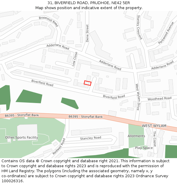 31, BIVERFIELD ROAD, PRUDHOE, NE42 5ER: Location map and indicative extent of plot