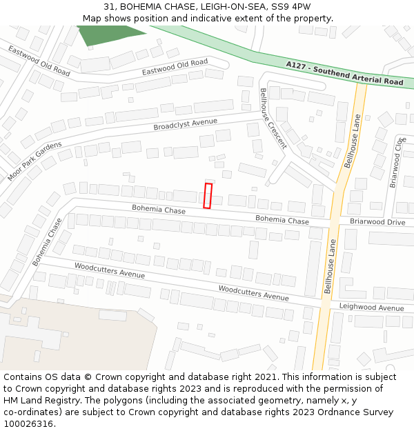 31, BOHEMIA CHASE, LEIGH-ON-SEA, SS9 4PW: Location map and indicative extent of plot