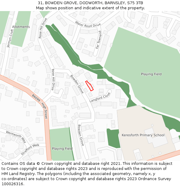 31, BOWDEN GROVE, DODWORTH, BARNSLEY, S75 3TB: Location map and indicative extent of plot