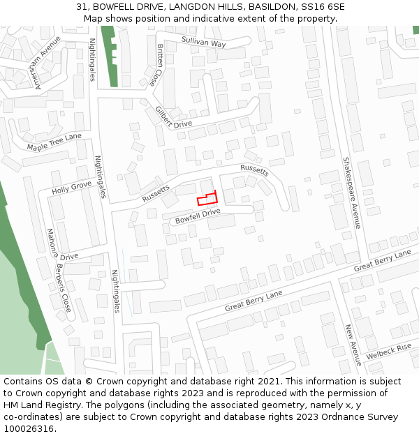 31, BOWFELL DRIVE, LANGDON HILLS, BASILDON, SS16 6SE: Location map and indicative extent of plot