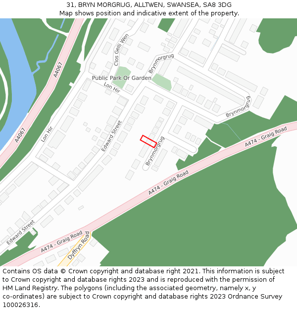 31, BRYN MORGRUG, ALLTWEN, SWANSEA, SA8 3DG: Location map and indicative extent of plot