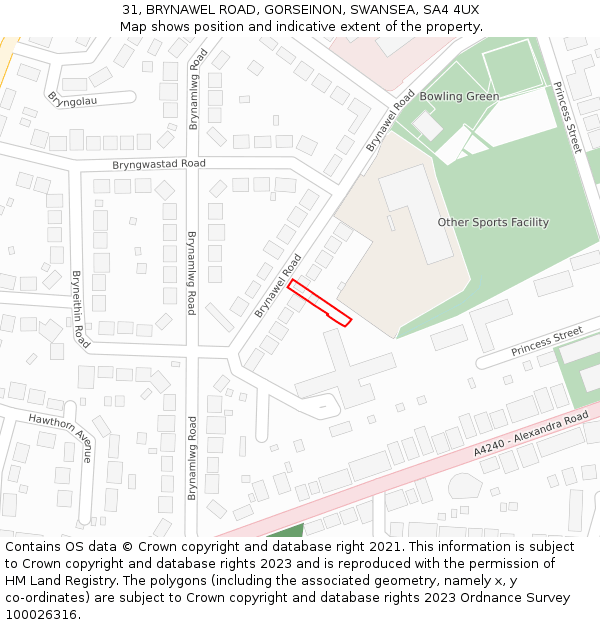 31, BRYNAWEL ROAD, GORSEINON, SWANSEA, SA4 4UX: Location map and indicative extent of plot