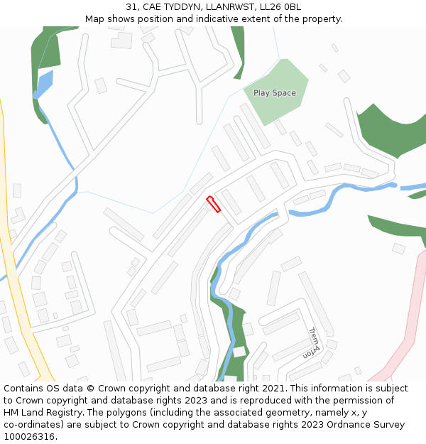 31, CAE TYDDYN, LLANRWST, LL26 0BL: Location map and indicative extent of plot