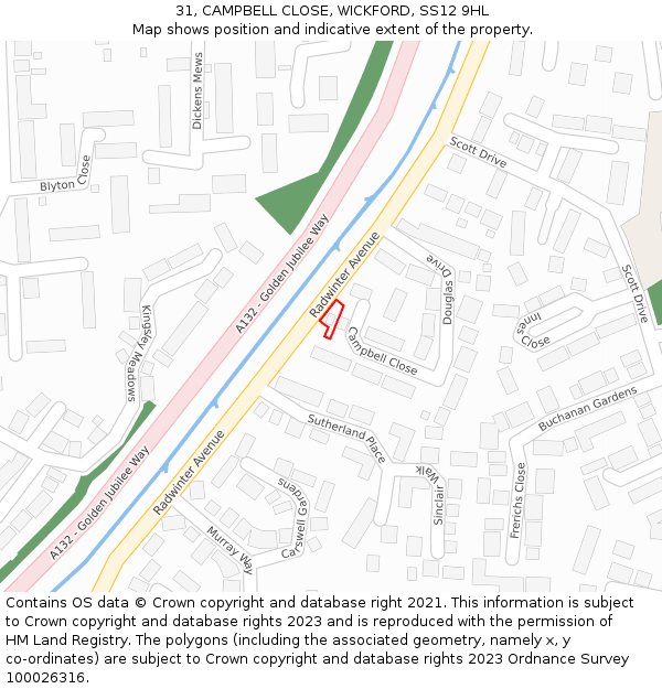 31, CAMPBELL CLOSE, WICKFORD, SS12 9HL: Location map and indicative extent of plot