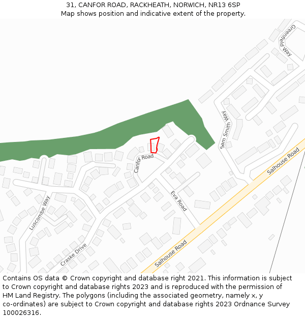 31, CANFOR ROAD, RACKHEATH, NORWICH, NR13 6SP: Location map and indicative extent of plot