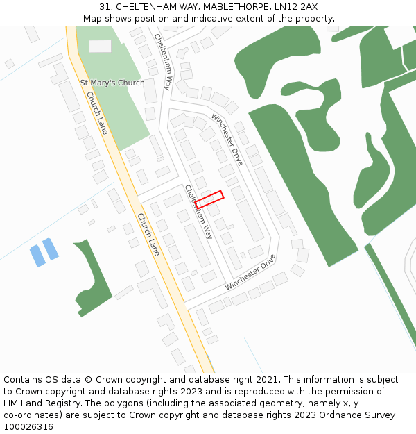 31, CHELTENHAM WAY, MABLETHORPE, LN12 2AX: Location map and indicative extent of plot