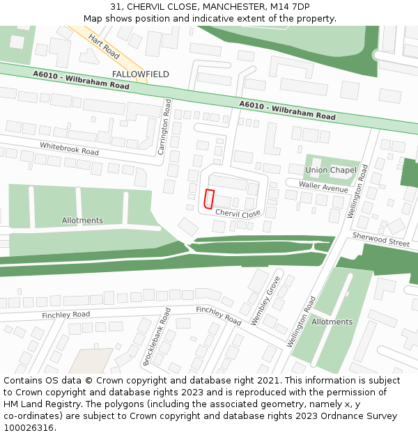 31, CHERVIL CLOSE, MANCHESTER, M14 7DP: Location map and indicative extent of plot