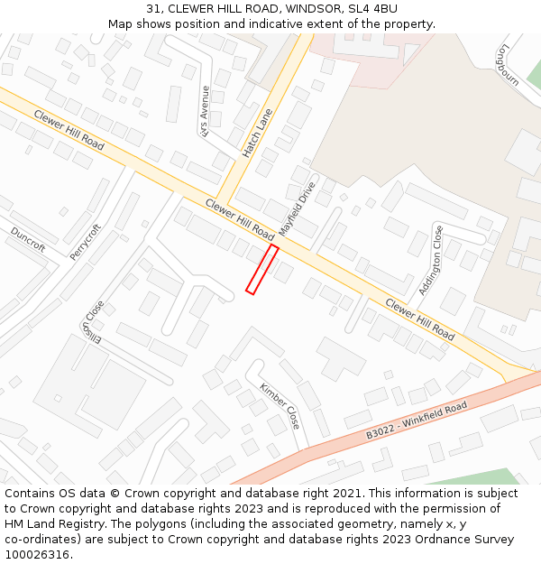 31, CLEWER HILL ROAD, WINDSOR, SL4 4BU: Location map and indicative extent of plot