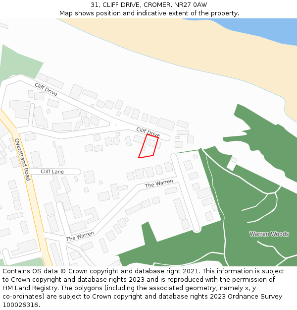31, CLIFF DRIVE, CROMER, NR27 0AW: Location map and indicative extent of plot