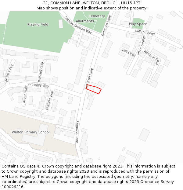 31, COMMON LANE, WELTON, BROUGH, HU15 1PT: Location map and indicative extent of plot