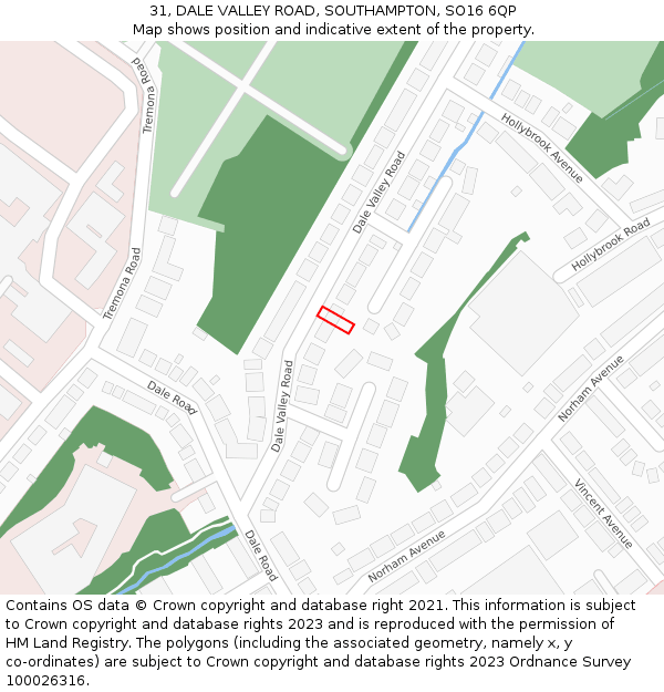 31, DALE VALLEY ROAD, SOUTHAMPTON, SO16 6QP: Location map and indicative extent of plot