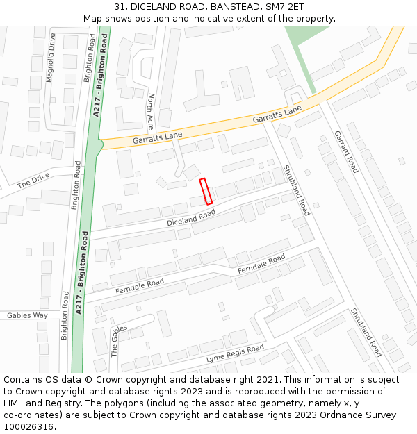 31, DICELAND ROAD, BANSTEAD, SM7 2ET: Location map and indicative extent of plot