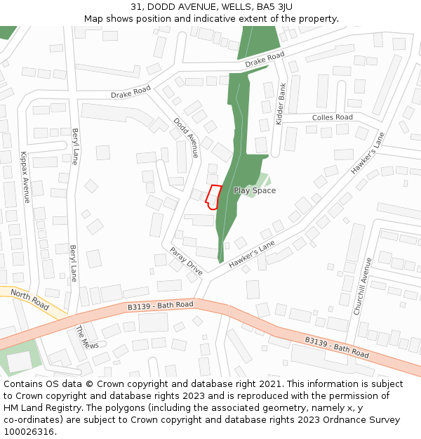 31, DODD AVENUE, WELLS, BA5 3JU: Location map and indicative extent of plot