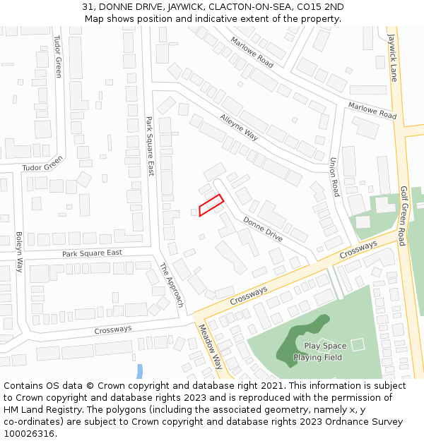 31, DONNE DRIVE, JAYWICK, CLACTON-ON-SEA, CO15 2ND: Location map and indicative extent of plot