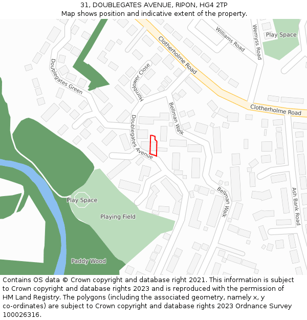 31, DOUBLEGATES AVENUE, RIPON, HG4 2TP: Location map and indicative extent of plot