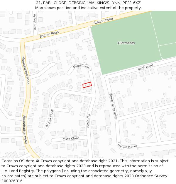 31, EARL CLOSE, DERSINGHAM, KING'S LYNN, PE31 6XZ: Location map and indicative extent of plot