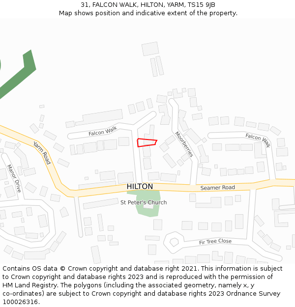 31, FALCON WALK, HILTON, YARM, TS15 9JB: Location map and indicative extent of plot