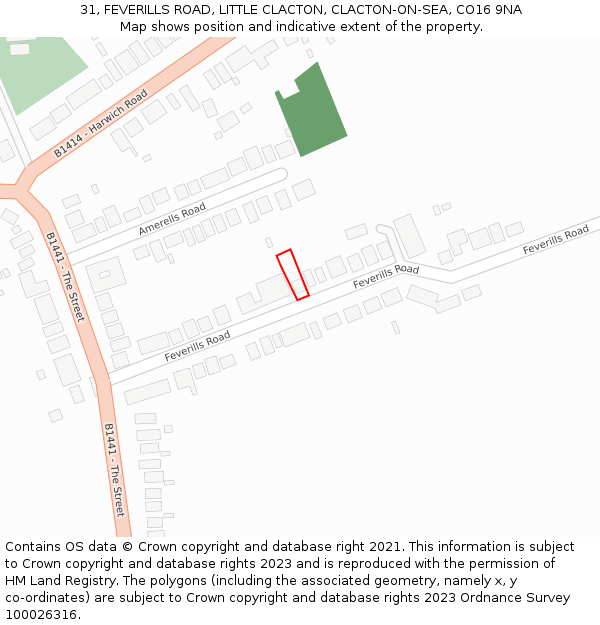 31, FEVERILLS ROAD, LITTLE CLACTON, CLACTON-ON-SEA, CO16 9NA: Location map and indicative extent of plot