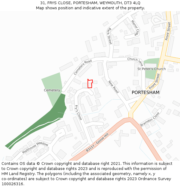 31, FRYS CLOSE, PORTESHAM, WEYMOUTH, DT3 4LQ: Location map and indicative extent of plot