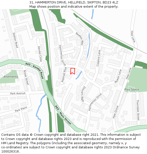 31, HAMMERTON DRIVE, HELLIFIELD, SKIPTON, BD23 4LZ: Location map and indicative extent of plot