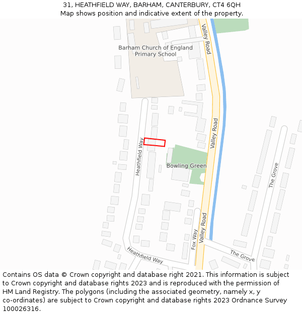 31, HEATHFIELD WAY, BARHAM, CANTERBURY, CT4 6QH: Location map and indicative extent of plot