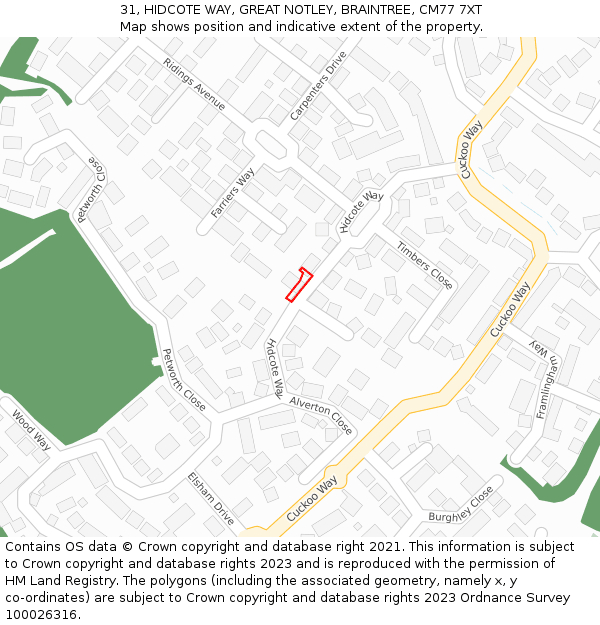 31, HIDCOTE WAY, GREAT NOTLEY, BRAINTREE, CM77 7XT: Location map and indicative extent of plot