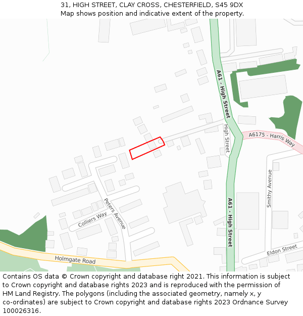 31, HIGH STREET, CLAY CROSS, CHESTERFIELD, S45 9DX: Location map and indicative extent of plot