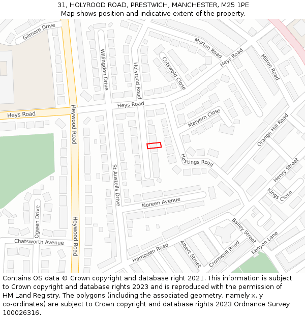 31, HOLYROOD ROAD, PRESTWICH, MANCHESTER, M25 1PE: Location map and indicative extent of plot