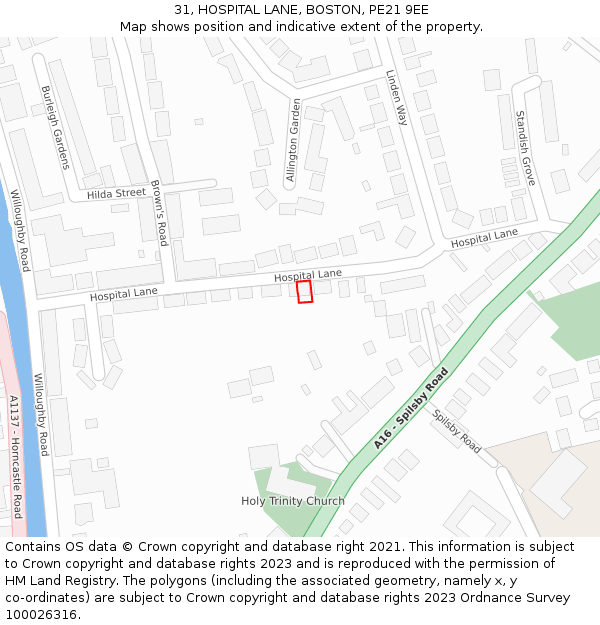 31, HOSPITAL LANE, BOSTON, PE21 9EE: Location map and indicative extent of plot