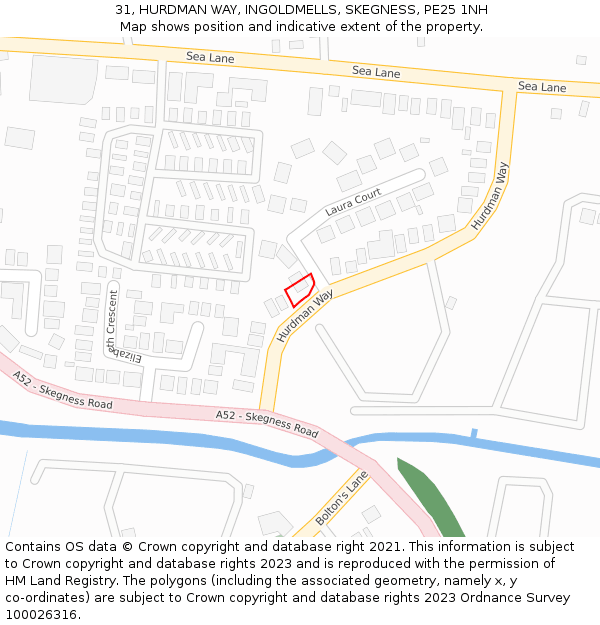 31, HURDMAN WAY, INGOLDMELLS, SKEGNESS, PE25 1NH: Location map and indicative extent of plot