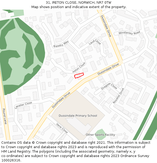 31, IRETON CLOSE, NORWICH, NR7 0TW: Location map and indicative extent of plot