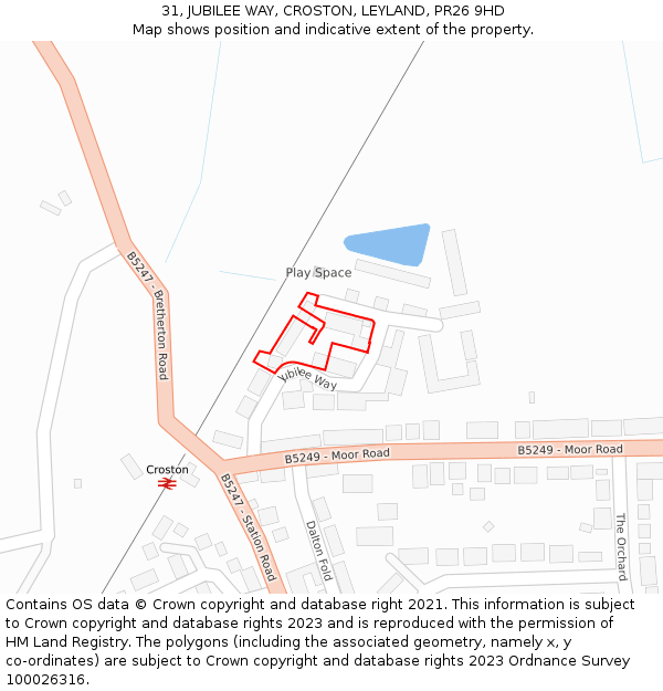 31, JUBILEE WAY, CROSTON, LEYLAND, PR26 9HD: Location map and indicative extent of plot